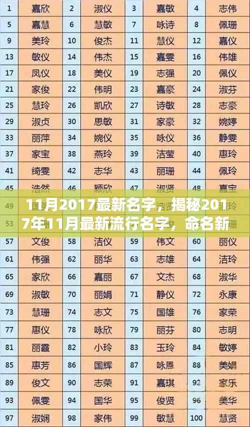 揭秘2017年11月最新流行名字,命名新风尚引领潮流时代
