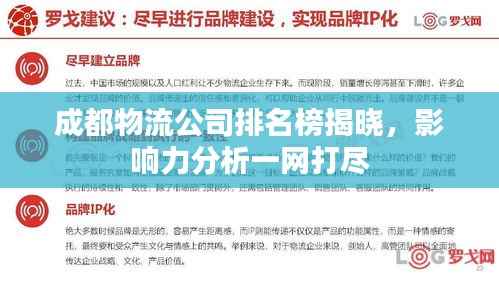 成都物流公司排名榜揭晓,影响力分析一网打尽