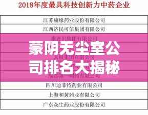 蒙阴无尘室公司排名大揭秘,权威榜单,不容错过!