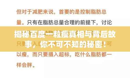 揭秘百度一粒瘦真相与背后故事,你不可不知的秘密!
